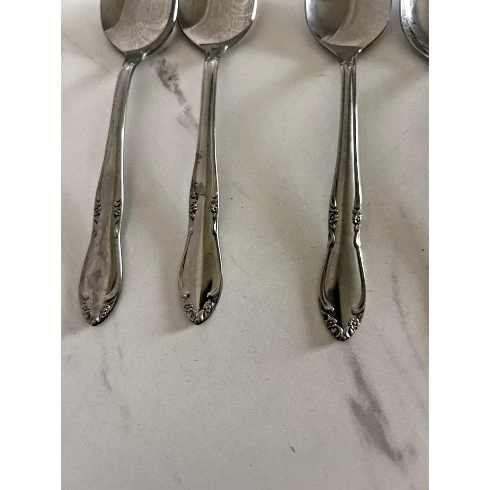 Vintage Oneida Stainless Steel Chateau Flatware Teaspoons Floral Set of 8 BxA